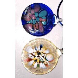 Handcrafted Glass Pendant Necklace Set With Colorful Abstract Designs‎
